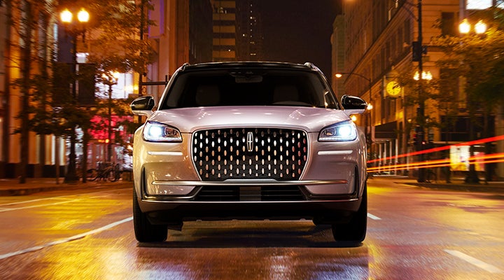 The striking grille of a 2024 Lincoln Corsair® SUV is shown. | Irwin Lincoln in Freehold NJ